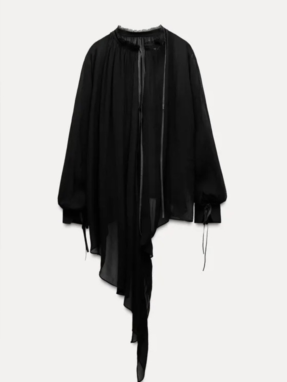 ZARA Sheer Black Chiffon Multi-position Blouse. S - Picture 7 of 16